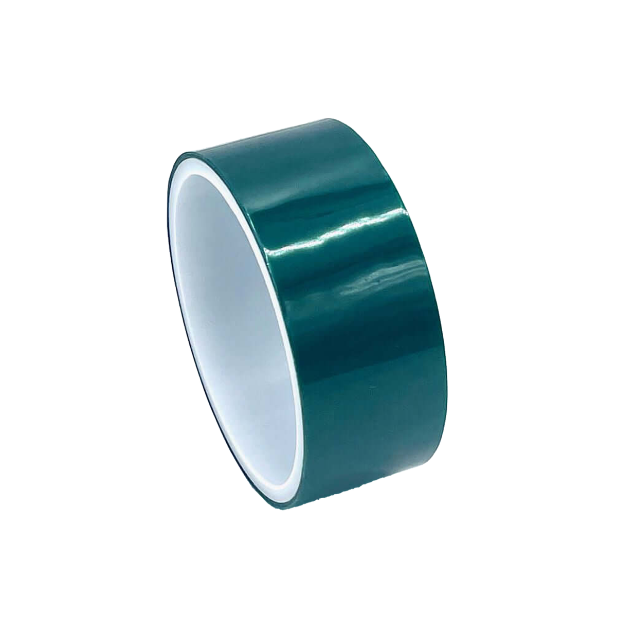 Tubeless rim tape roll, translucent green, glossy with white inner liner