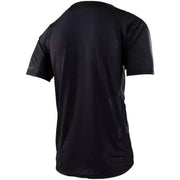 Men's black short-sleeve mesh cycling jersey, back view with full-length ventilation texture