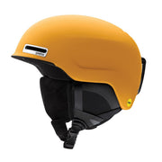 Smith Maze ski helmet in yellow with black ear pads and chin strap