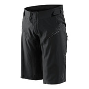 Black motocross riding shorts with button waist and side perforated details