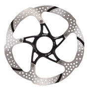 Center-lock disc brake rotor, silver perforated 180mm with black TRP spider spokes