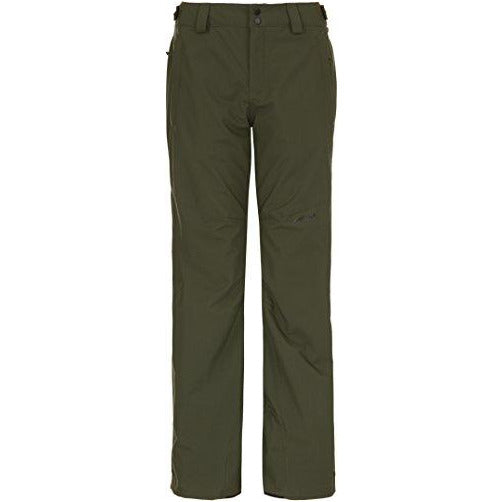 Women’s insulated ski pants, dark forest-green with front button/zip and belt loops