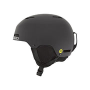Giro youth snow helmet, matte black shell with mesh vent and chin strap