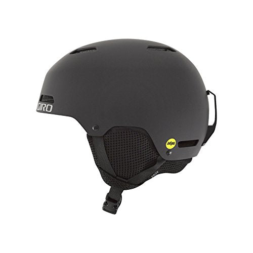 Giro youth snow helmet, matte black shell with mesh vent and chin strap