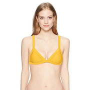 Women's fixed triangle bikini top with V-neck and underwire, yellow