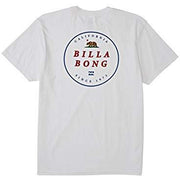 Men's white crew-neck T-shirt with center circular Billabong logo graphic