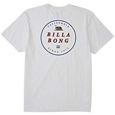 Men's white crew-neck T-shirt with center circular Billabong logo graphic