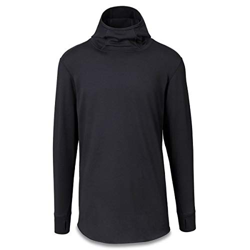Fleece hooded base layer top with mock neck, long sleeves, dark charcoal color