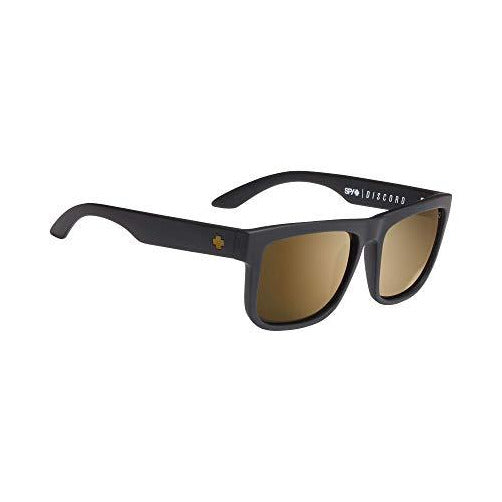SPY Optic Discord, Square Sunglasses, Color and Contrast Enhancing Lenses (Asian Fit Soft Matte Black, Happy Bronze with Gold Spectra Mirror Lenses)