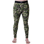 BLACKSTRAP mens base layer pants in green/black camouflage, ankle length, elastic cuffs