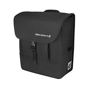 Black bike rear pannier bag with top flap and side buckles