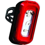 Rear bike tail light with red lens and clear window, black mounting bracket