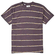 Men's crew-neck short-sleeve T-shirt, dark purple with yellow stripe graphic