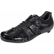 Giro black cycling shoes with lace-up closure and buckle strap