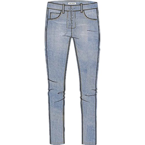 Women's indigo blue denim pants with drawstring waist and straight legs