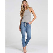 Women's indigo blue denim pants with lace-up waist