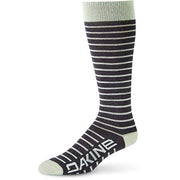 Women's thinline socks: Dakine logo, charcoal/white stripes, light green cuff and toe