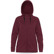 Women's tech hoodie with full zip, long sleeves, adjustable drawstring hood, heathered rosewood