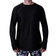 Men's black crew-neck long-sleeve baselayer top, small cuff logo