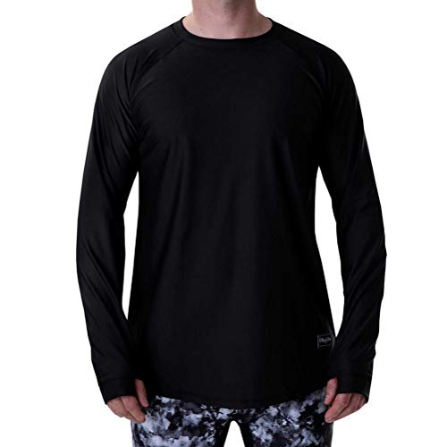 Men's black crew-neck long-sleeve baselayer top, small cuff logo