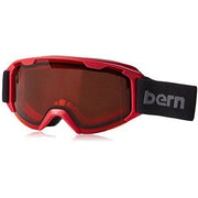 Kids ski goggles with red frame, orange-tinted lens, bern logo, adjustable strap