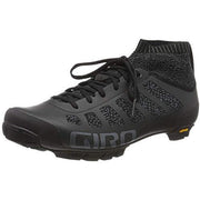 Men's black/charcoal knit cycling shoe, high-top lace-up with textured toe and sole