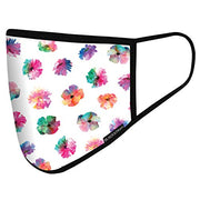 Floral watercolor civil face mask with black trim and earloop, one size