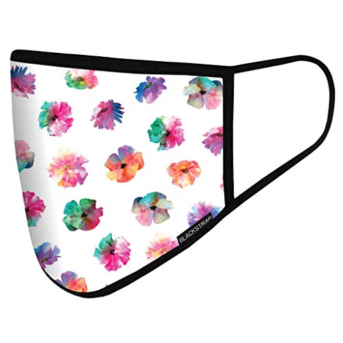 Floral watercolor civil face mask with black trim and earloop, one size
