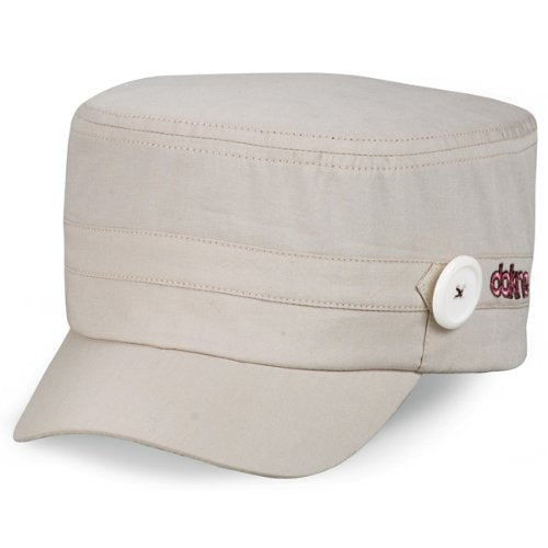 Women's khaki Addison baseball cap with snap button front and curved brim, Dakine logo