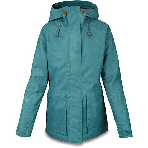Dakine Weatherby teal hooded rain jacket with drawcord hem and front pockets