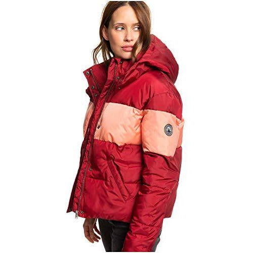 Roxy Womens Out of Focus - Cropped Hooded Puffer Jacket - Women - XL - Red Rhubarb XL