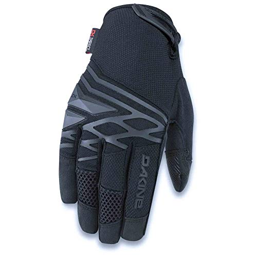 Black cycling glove with textured fabric back, padded knuckle guard, and mesh fingertips