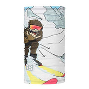 Kids thermal tube neck warmer, light blue with skier Bigfoot graphic