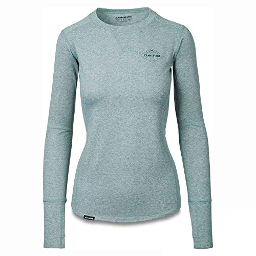 Dakine midweight long-sleeve top, heathered teal crew neck, logo chest