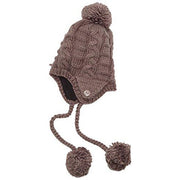 Women’s knit beanie with pom-poms and chin strap, charcoal