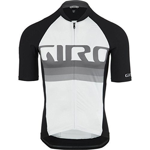 Men's short-sleeve cycling jersey, white body with black sleeves, full-zip front, Giro logo