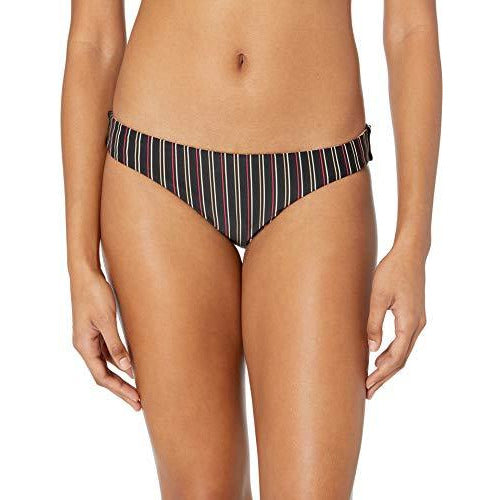 Low-rise bikini bottom with vertical stripe print, black and white