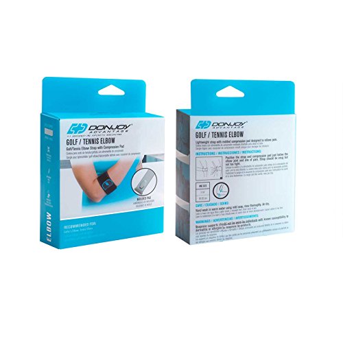 DonJoy Advantage DA161EB01-BLK Golf/Tennis Elbow Lightweight Strap for Golfer's and Tennis Elbow, Adjustable Neoprene Fabric, Right or Left, Fits Most, 7" to 14"