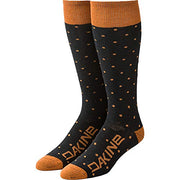 Black DAKINE summit socks with orange speckles and DAKINE logo on cuffs and foot