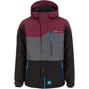 Boys' O'NEILL dialed jacket with maroon hood and color-block gray, black, blue trim