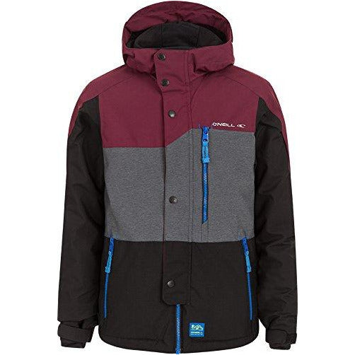 Boys' O'NEILL dialed jacket with maroon hood and color-block gray, black, blue trim