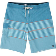 Men's Harbor Blue boardshorts with drawstring and blue striped panel, side logo patch