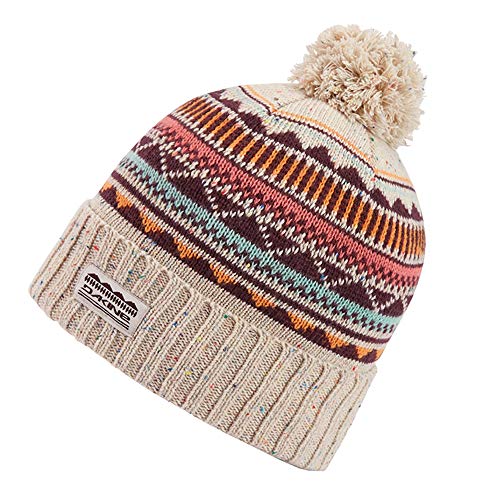Women’s pom beanie, Fair Isle stripes, cream knit with Dakine logo patch