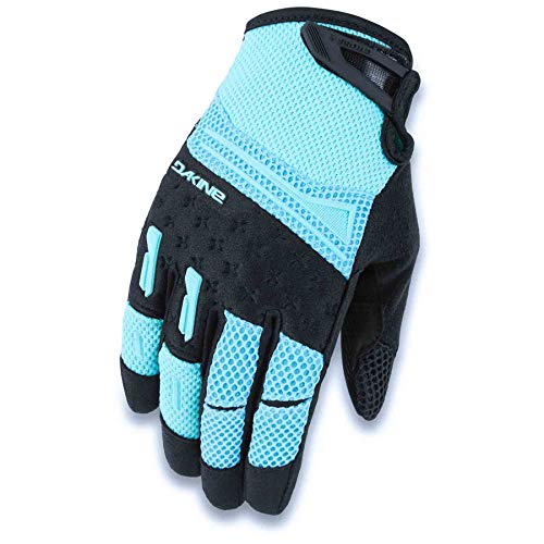 Women's cycling gloves in light blue and black, padded palm with textured grip