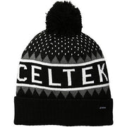 Men’s knit hockey beanie with pom-pom, grey and black pattern, CELTEK logo, one size