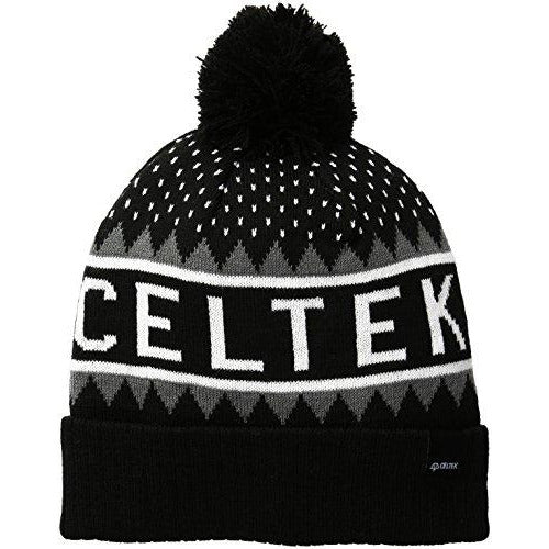 Men’s knit hockey beanie with pom-pom, grey and black pattern, CELTEK logo, one size