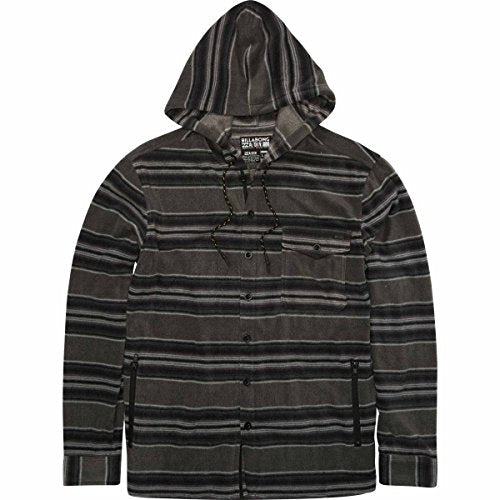 Billabong men's hooded button-up long-sleeve shirt, dark gray heather with striped pattern