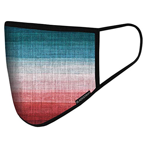 BLACKSTRAP civil face mask, tweed pattern teal and red with black trim and ear loop