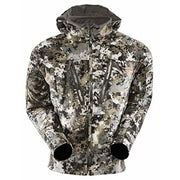Men's camo fleece hunting jacket with removable hood, full-zip
