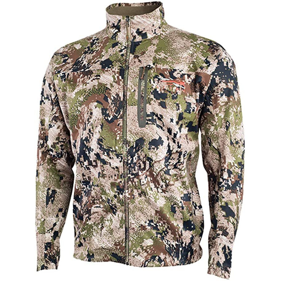 Men's mountain windstopper jacket in Optifade Subalpine camouflage, full-zip stand collar